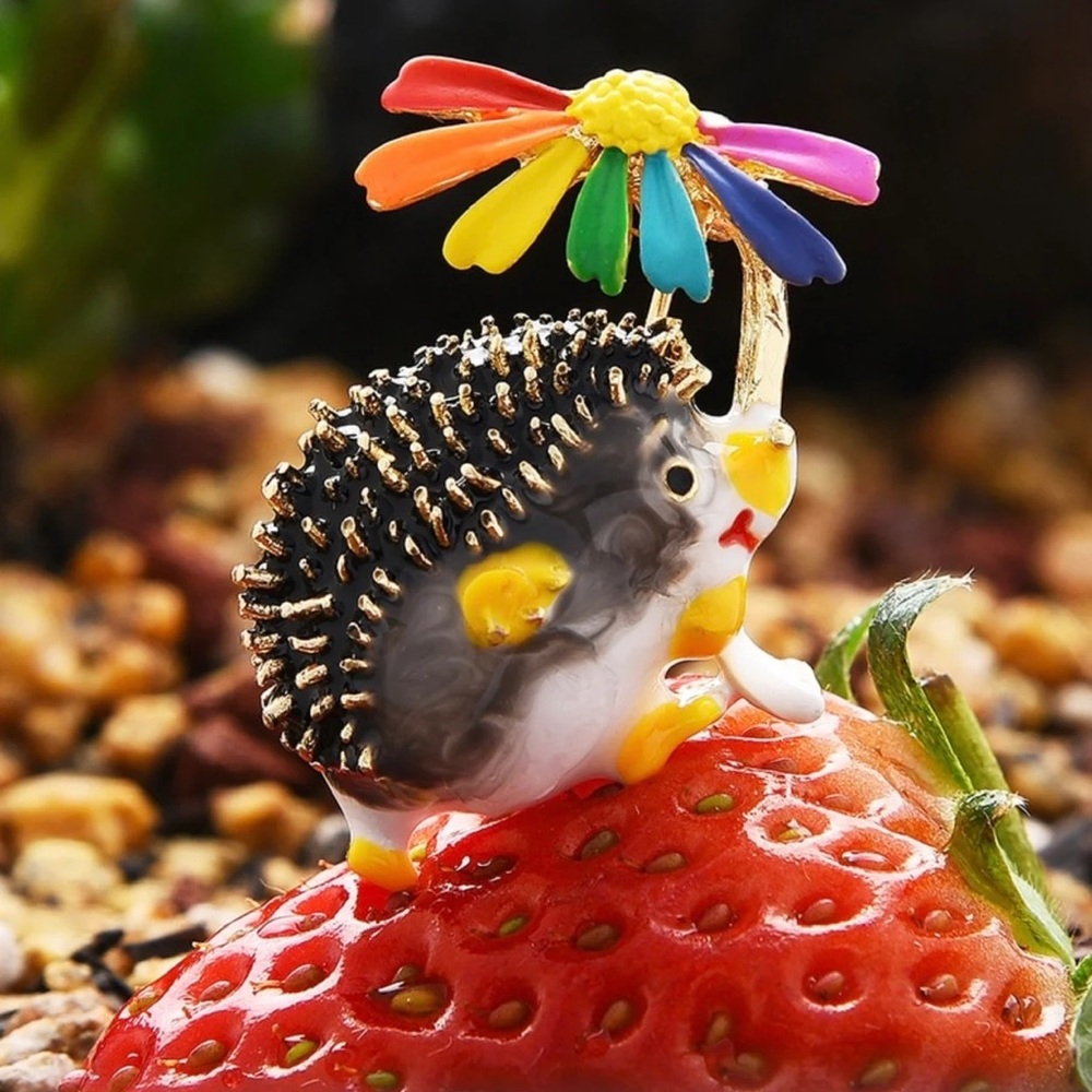 Lovely Hold Flower Hedgehog Brooch